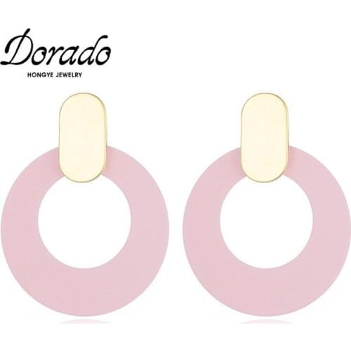 Dorado Big Pink Round Pendant Earrings for Women Girls New Alloy Circle Drop Earring Fashion Jewelry boucle d'oreille femme 2020