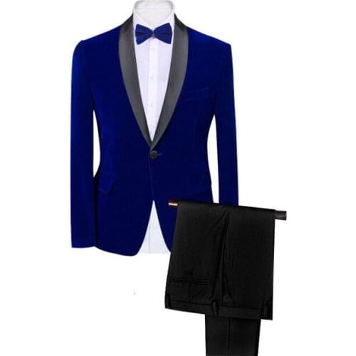 Brand Mens Classic 2 Pieces Set Velvet Suits Stylish Burgundy Royal Blue Black Wedding Groom Slim Fit Tuxedo Prom Costume