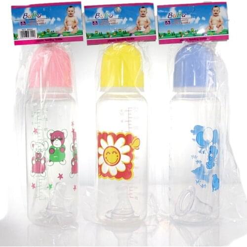 250ml Cartoon Newborn Baby Bottle Infant Children Learn Feeding Drinking Bottle Kids Standard Caliber PP Bottles Random Color
