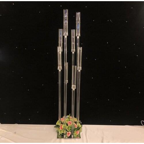 Flowers Vase 8 heads Candle Holders backdrops Acrylic candelabra Candlestick Holders Wedding Table Centerpiece Flower Stand
