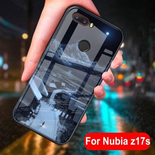 For Nubia z17s nx595j Glass Back Hard Case Nubiaz17s Case For Nubia z17 s Coque tempered glass + Soft Silicone Bumper shell