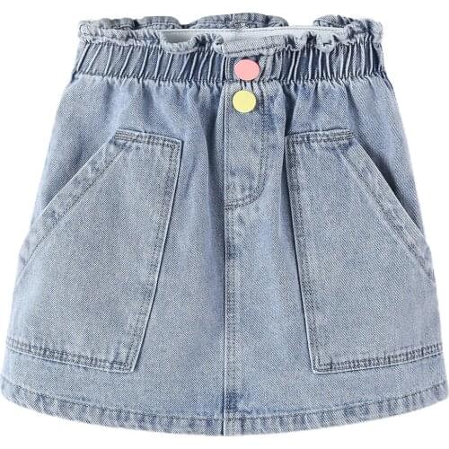 Baby Girls Denim Skirt Summer Girls Solid Color Button Skirt with Slant Pockets Jean Skirts