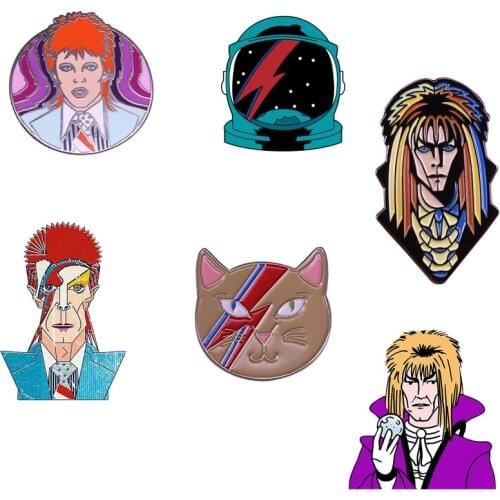 David Bowie Inspired Enamel Pin Space Helmet Stardust Cat Brooch Labyrinth Movie Art Decor