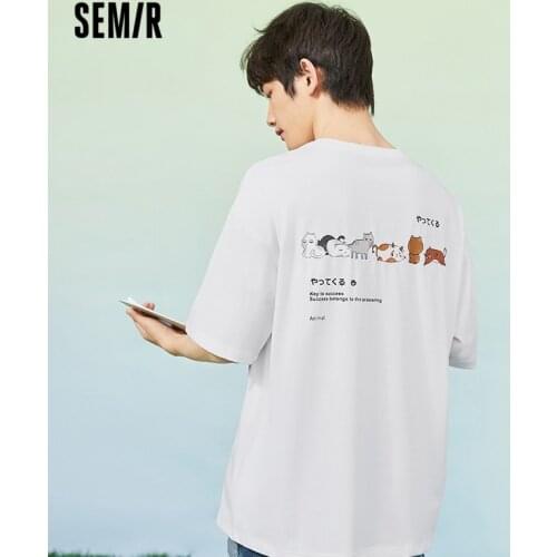 SEMIR Short Sleeve T-Shirts Men 2021 Summer New Loose Round Neck Pullover Youth Personality Cartoon Cat Printedjapanese Tops Tre