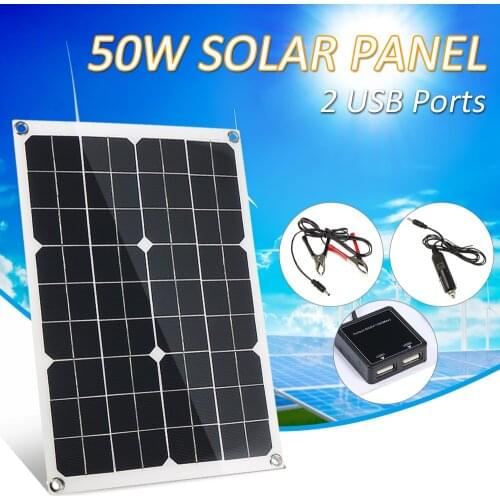 HOT 18V 50W Dual USB Solar Panel with Car Charger + 10/20/30/40A USB Solar Charger Controller for Outdoor Camping LED Light