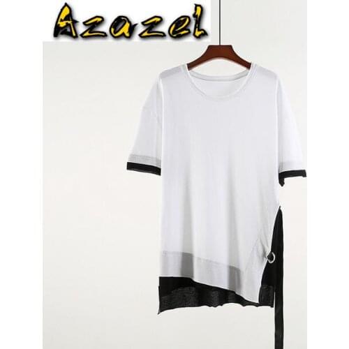HOT Summer new Men black and white stitching short-sleeved T-shirt thin blouse hip-hop street style t-shirt male tide Cotton Top