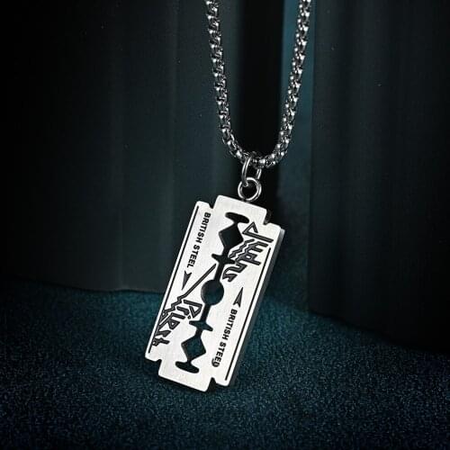 INSCHIC European American Fashion Hip Hop Razor Blade Pendant Necklace For Man Male Stainless Steel Letters Hipster Accessories