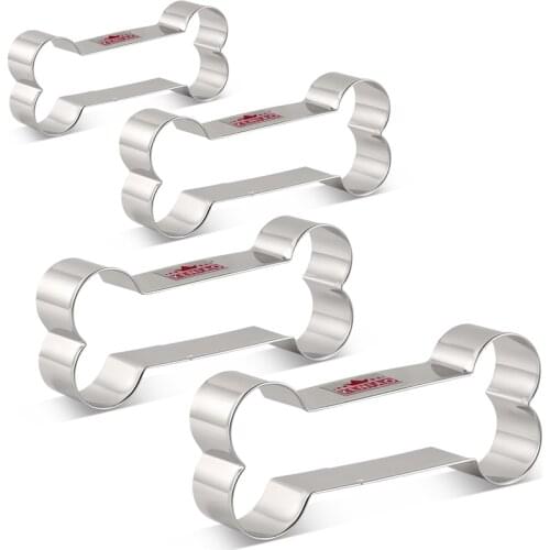 KENIAO Dog Bone Cookie Cutter Set for Homemade Dog Biscuits Treats - 4 Various Size - 13, 10.5, 9 and 7.5 cm - Stainless Steel