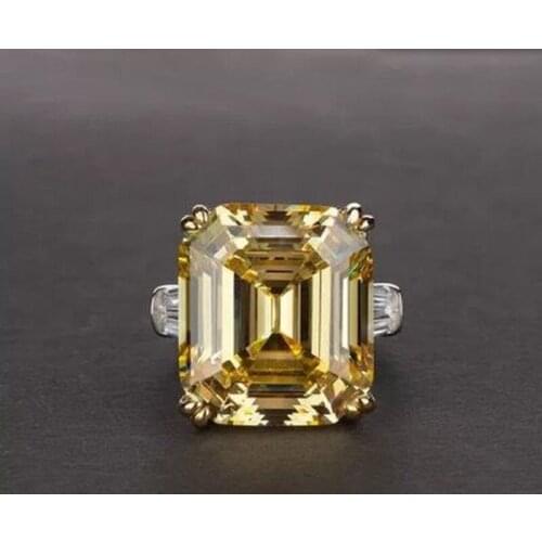 Luxury Big Square Pink Yellow White AAAAA Zicon S925 Sterling Silver Wedding Rings Girls Birthday Stone Jewelry Dropship