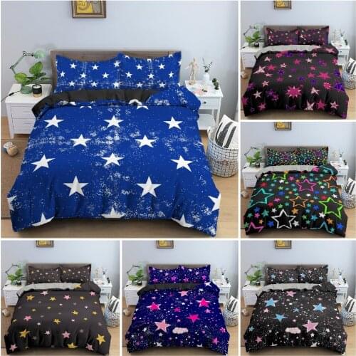 Colorful Stars Duvet Cover Set Geometry Pattern Bedding Set Quilt Covers King Queen Twin Size Bedclothes Pillowcase Home Decor