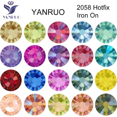 YANRUO 2058 Top Hotfix Crystals Flatback DIY Handicraft Glitter Strass Glass Adhesive Rhinestones Iron On Stones