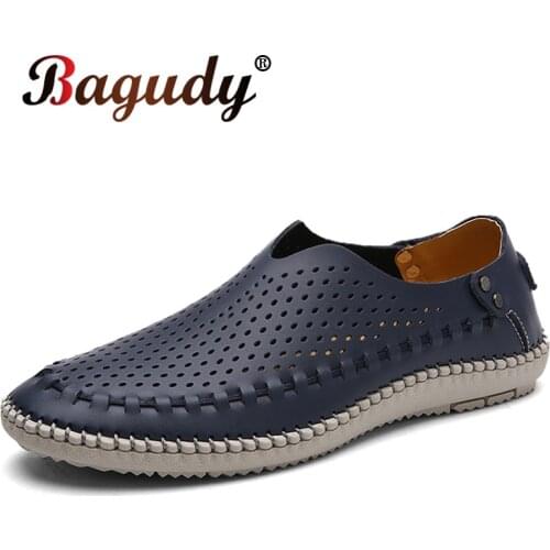 Summer Causal Mens Loafers Handmade Comfortable Leather Moccasins Mens Non-slip Driving Shoes Breathable Soft Flats for Man