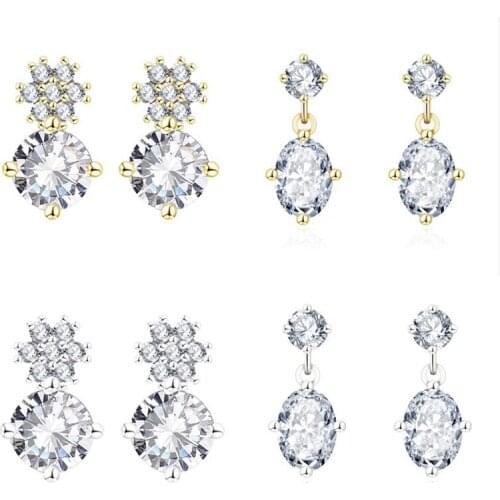 Material Brass Copper Push Back CZ Zircon Crystal Stud Earrings Earring No Fade Allergy Free Quality Jewelry Classical Style