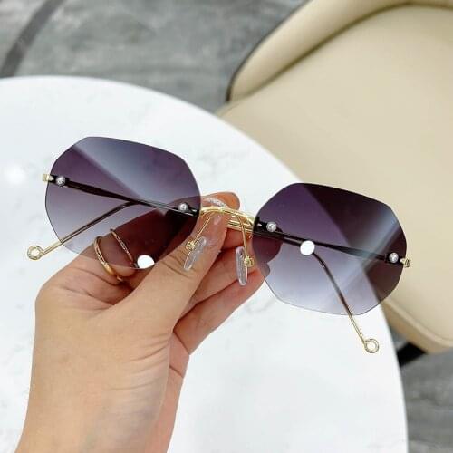 Fashion Rimless Sunglasses Womens Brand Designer Colorful Ocean Lens Sun Glasses Men Gradient Metal Small Polygon Korean Eyewear