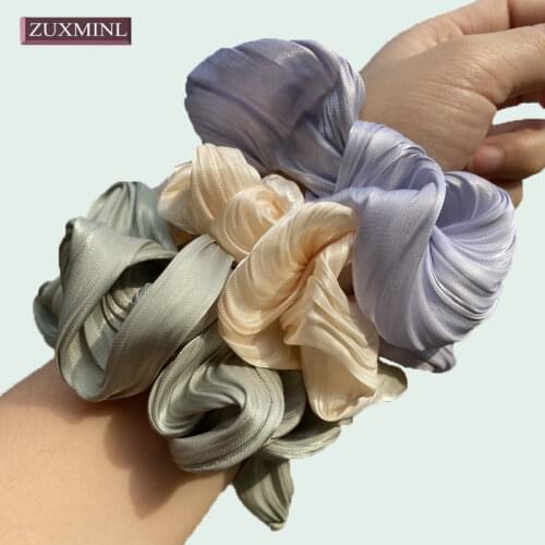 Fashion Bright Folds Silk Hair bands for girls elastic Scrunchies women Solid Color hair tie Ring holder chouchou accesorios