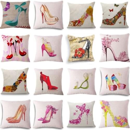 Fashion Girl Sexy High Heel Shoes Cotton Linen Pillowcase Cushion Case Soft Room Gifts Single Sides Printing