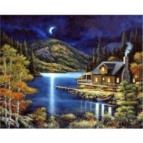 DIY Diamond Painting Full Diamond Moonlight Cottage Dot Diamond Cross Stitch Decorative Painting Home Decoration Gift