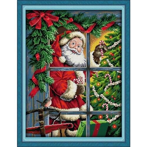 Joy Sunday Embroidery Needlework Christmas Elderly Stamped Cross Stitch Kit Patterns 11CT 14CT Print Counted Decor Thread Fabric