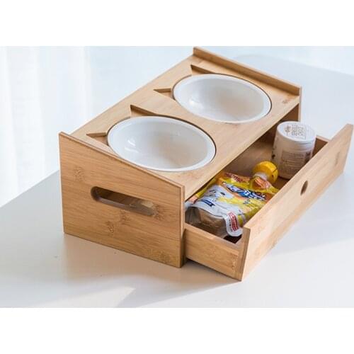 Non-slip Cat Double Bowls With Sloped Raised Stand Pet Feeders With Drawer Pet Waterer Feeding Food Tableware Dog Dish Bowl F607