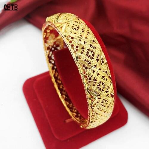 New Fashion Lady Luxury Gold Color Turkish Jewelry Muslim Bangles Ethiopian African Women Dubai Bracelet Party Wedding Gifts