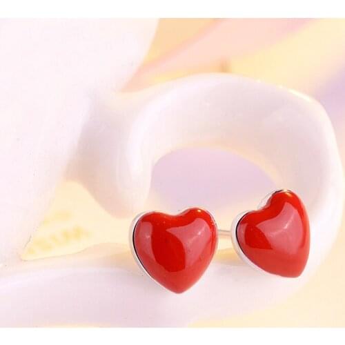 Wholesale Cute Small Red Peach Heart Stud Earrings Fashion Earrings For Women Girls Children Kids Party Ear Jewelry Gifts