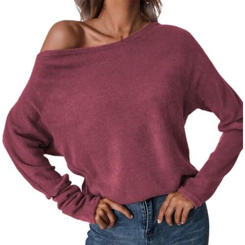 Autumn Slash Collar Basic Blouse Pullovers Long Sleeve Tee Shirt Solid Color Knitted Autumn Women Blouse Streetwear