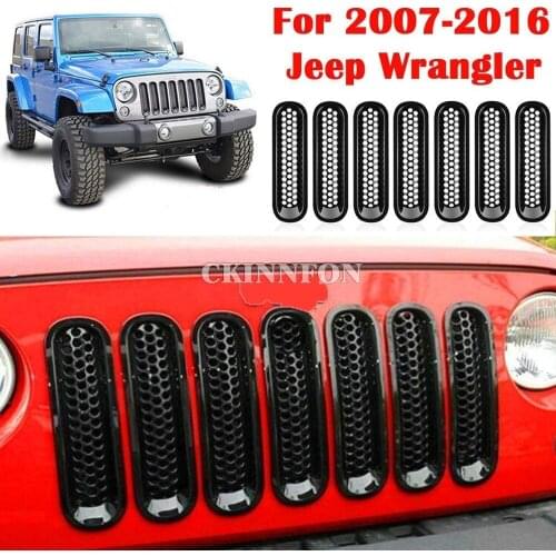 20sets 7 PCS/set Black ABS Mesh Front Insert Grille Trim Cover Without Lock Hole for Jeep Wrangler JK 2007-2015