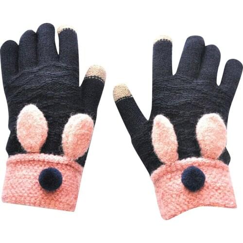 Stylish Bar Women Winter Cute Cartoon Animal Gloves Adult Winter Warm Knitted wapiti Animails Ear Thickenin Screen Cute Gloves