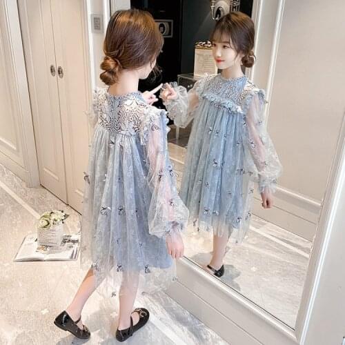 Girls butterfly dress spring and summer girl lace princess dress spring and autumn skirt childrens wear
