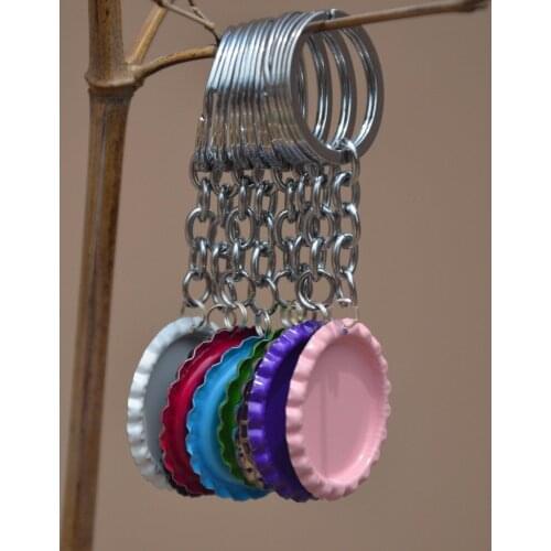 Mixed 12 Colors 120pcs Flattened Both Side Colored Beer Bottle Caps Bottlecap With Hole&120pcs Key Chain For DIY Jewelry Crafts