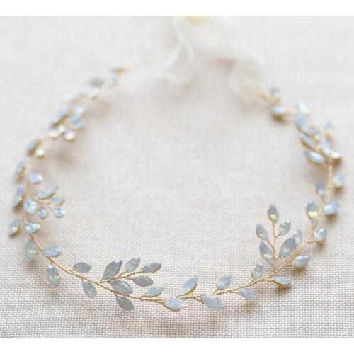 Wedding Headband For Brides Handmade Opal Crystal Vines Bridal Wedding Hair Jewelry