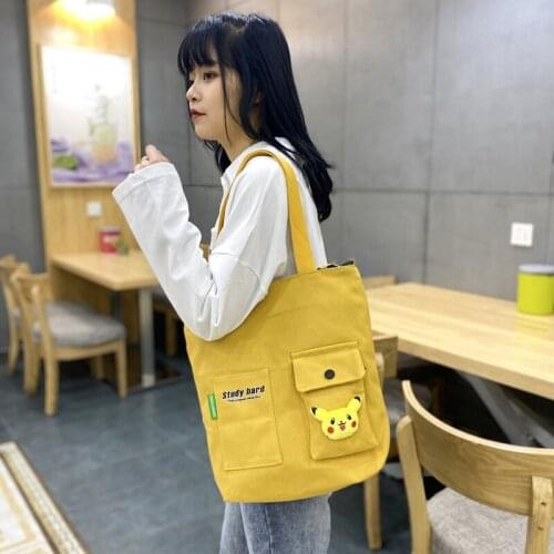 Capacity Canvas Women Shoulder Bag printing PokemonCotton Tote Shopper Bag Eco Reusable Shopping Bag Handbag Cloth Messenger