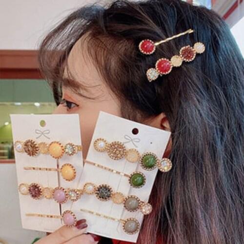 WYINYA Four-color suit pearl gravel embellishment ladies hairpin temperament side clip sweet girl heart headdress