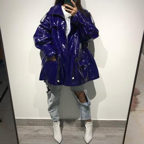 Women genuine leather jacket lady patent leather coat
