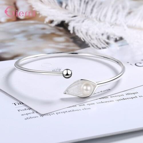Open Adjustable Leaf Cuff Bracelets for Women Hot Sale 925 Sterling Silver Freshwater Pearl Bangles Gift Jewelry Wholesale