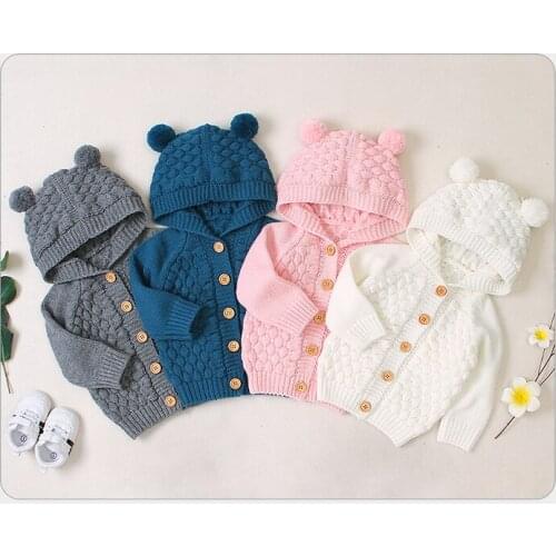 2019 Pudcoco Adorable Infant Baby Kids Boy Girl Soild Color Button Hooded Sweaters Autumn Knitted Coat Outfit 3-24M
