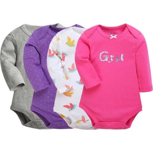 4pcs Cotton Long-Sleeve Sweet Prints Bodysuits Sets Baby Bodysuits Clothes Warm Clothing Autumn Spring Clothes 6-24M