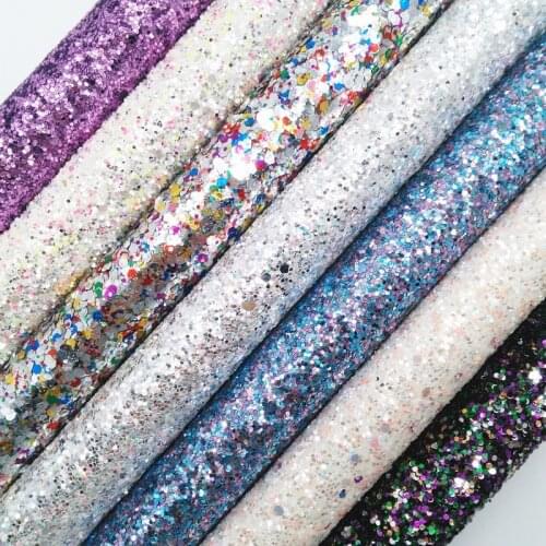 Amonglitter Mixed colors Chunky Glitter Leather Fabric Sheets, Glitter Fabric for DIY Bows Bags and Shoes 21x29cm A4 size MB017