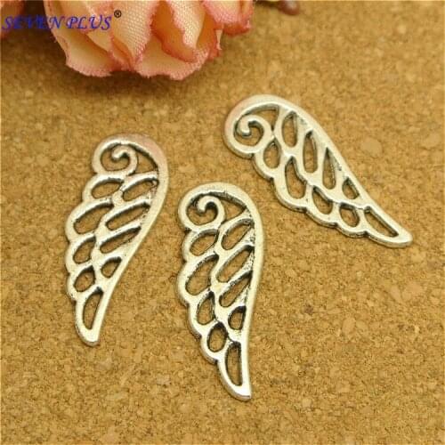 High Quality 50 Pieces/Lot 23mm*9mm Antique Silver Plated Hollow Out Wing Charms