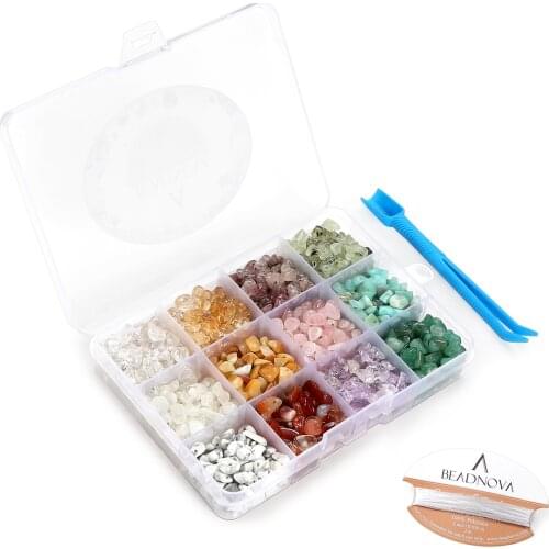 BEADNOVA 5-8mm Gemstone Crystal Chips Stone Irregular Shaped Crushed Beads for Jewelry Making (Box Set with 2M Crystal Cord)