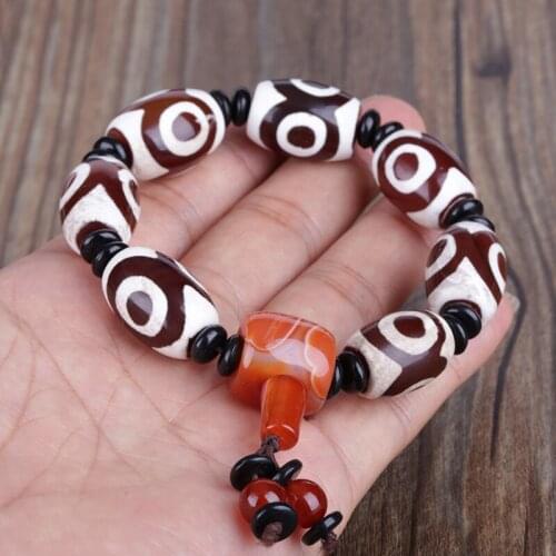 Big oval brown red black spot pattern onyx stone beads beaded tail charm tibetan buddhism beads energy bracelet for man