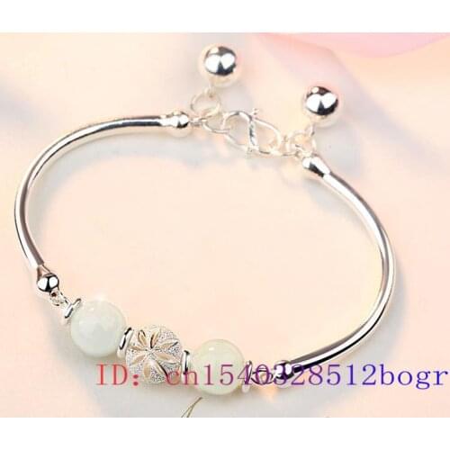 White Jade Beads Bracelet Amulet Fashion 925 Silver Women Natural Jewelry Chalcedony Charm Gifts Zircon Crystal Gemstone