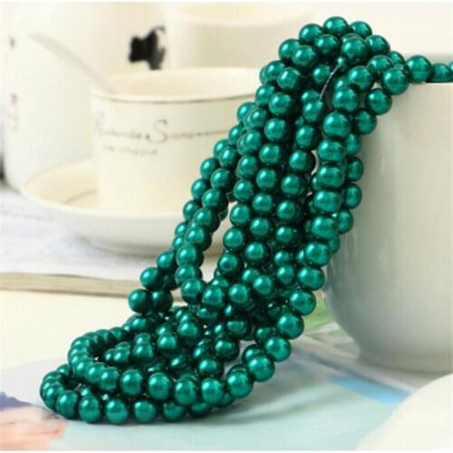MHS.SUN Loose Glass Imitation Pearl Beads 4mm-10mm Deep Green Color DIY Round Pearl Spacer Beads For Hand Craft Jewelry Making