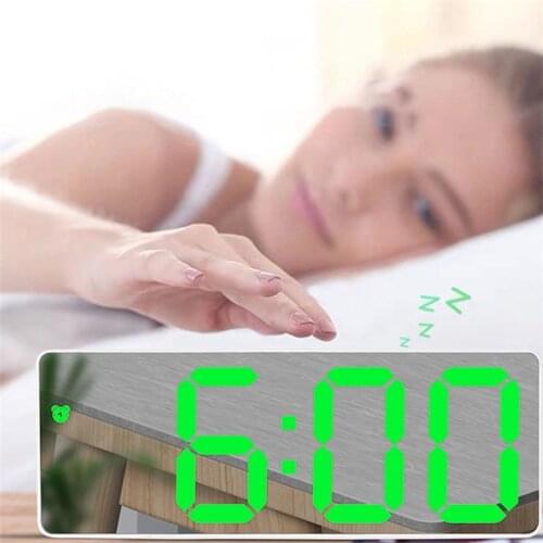 Digital LED Mirror Alarm Clock Digital Snooze Table Clock Wake Up Light Electronic Time Temperature Display Decoration Clock