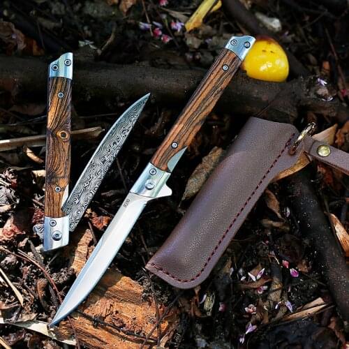 Folding Knife Survival Tactical Pocket Knife M390 Damascus Blade Wood Handle Outdoor Camping Hiking Hunting Knives EDC Tool