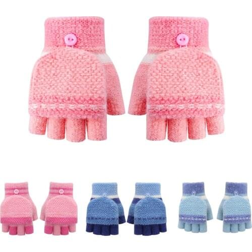 Keep Warm Children Winter Thick Warm Half Finger Flip Top Knitted Gloves Writing Mittens