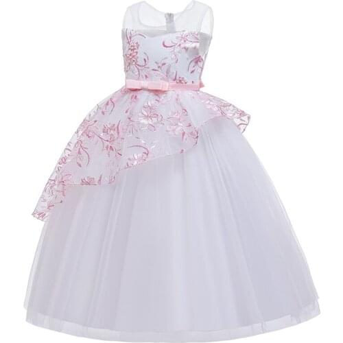 Wedding Flower Girls Baby Dress Infant Sleeveless Evening Party Dresses Formal Lace Big Bowknot Squin Mesh Dress Princess Gown