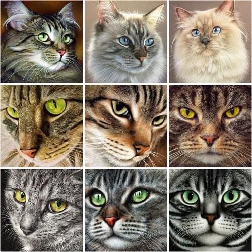 EverShine Diamond Mosaic Cat Cross Stitch Diamond Embroidery Animal Picture Of Rhinestones Art Painting Full Square Wall Decor