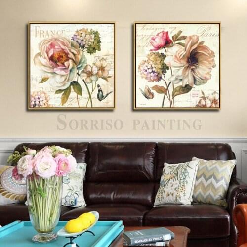 Retro Peony Flower Canvas Painting For Living Room Wall Art Dining Pictures Home Bedroom Corridor Decor Hallway Prints Posters