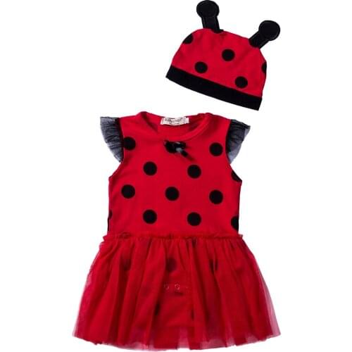 Newborn Toddler Baby Girl Ladybug Clothes Infant Girls Tulle Jumpsuit Bodysuit Dress Hat Cute 2Pcs Summer Outfits Sets 0-18M